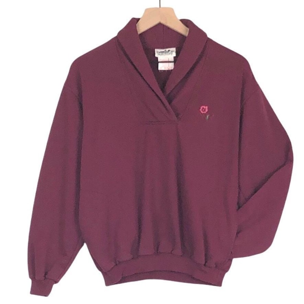 VTG Northern Reflections Shawl Collar Sweatshirt Women's Sz M Maroon Pockets L/S